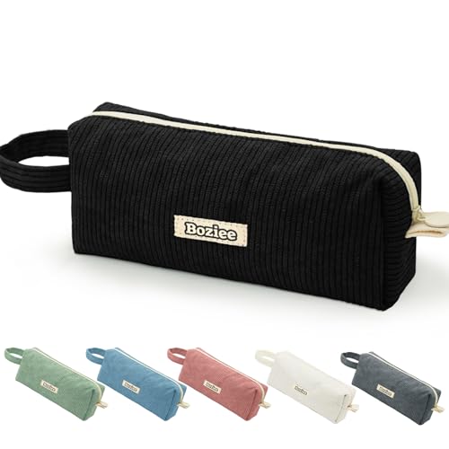 Boziee Cord-Stoff Federmäppchen Mäppchen Mädchen Teenager Stiftetasche Federtasche Pencil Case Schulmäppchen Stiftemappe für Schule | Büro (Schwarz) von Boziee