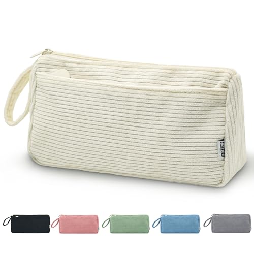 Boziee Federmäppchen Mäppchen Cord-Stoff Mädchen Teenager Stiftetasche Federtasche Pencil Case Schulmäppchen für Schule | Büro (Beige) von Boziee