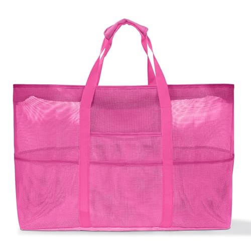 Boziee Große strandtasche XXL Mesh Beach Bag Damen Shopper Reisetasche mit Reißverschluss Beach Tote Bag für Strand Reisen Einkaufen Picknick (Rosa) von Boziee