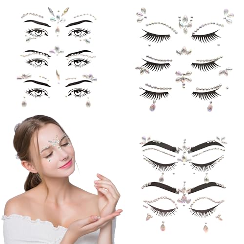 8 Stück Nachtleuchtende Glitzersteine Gesicht, Glitzersteine Selbstklebend Gesicht, Edelsteine Temporäre Tattoos Gesicht Glitzer, Festival Sticker Face Jewels für Party, Festival von BOZILY