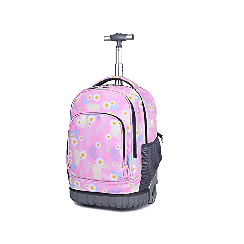 BOZONLI Trolley Rucksack Schulranzen mit Rollen Laptop Handgepäck Tasche Koffer Wasserdicht Trolley Mädchen Jungen Rucksack mit Rollen Schulranzen für Teenager (Pinke Blumen) von BOZONLI