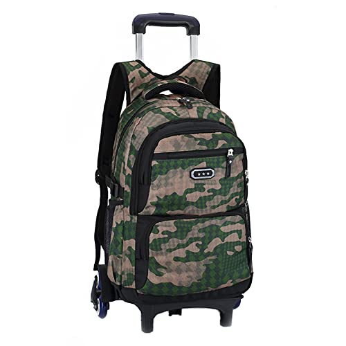 BOZONLI Trolley Rucksack Schulrucksack Trolley Schultrolley 6 Räder Schulranzen Jungen Trolley Schultasche Rucksack mit Rollen (Armeegrün) von BOZONLI