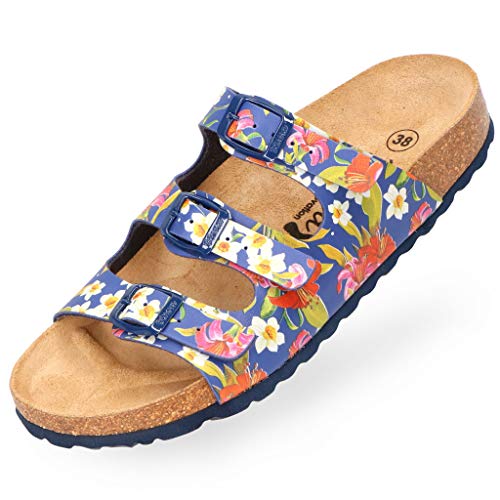 BOnova Menorca Pantolette Damen in 7 Farben und von Größe 35 bis 43. Der moderne Hausschuh für den Sommer. Bequemes Kork Fußbett – Laufen wie auf Wolken. Hergestellt in der EU – blau-flower 40 BOnova Menorca Pantolette Damen in 7 Farben und von Größe 35 bis 43. Der moderne Hausschuh für den Sommer. Bequemes Kork Fußbett – Laufen wie auf Wolken. Hergestellt in der EU – blau-flower 40 von BOnova
