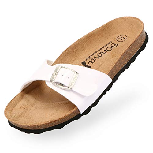 BOnova Damen Pantoletten Teneriffa in Lack weiss 36, modischer Einriemer mit Korkfußbett - komfortable Sandalen zum Wohlfühlen - hergestellt in der EU von BOnova