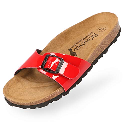 BOnova Damen Pantoletten Teneriffa in Lack rot 43, modischer Einriemer mit Korkfußbett - komfortable Sandalen zum Wohlfühlen - hergestellt in der EU von BOnova