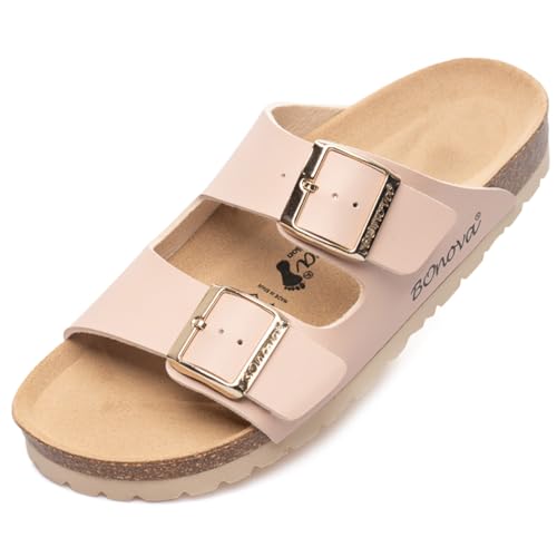 BOnova Damen Sandalen - Pantoletten mit Fußbett - Rutschfeste Sommerschuhe mit Gummisohle - Premium Pantoletten aus Kork - Gemütliche Hausschuhe von BOnova