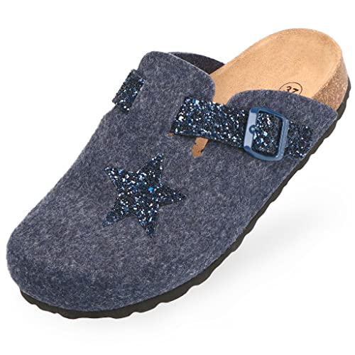 BOnova Malmö in verschiedenen Farben und in den Größen 35-43. Damen-Hausschuh aus weichem Filz, mit Korksohle. Blue Glitter-Blue 36 von BOnova