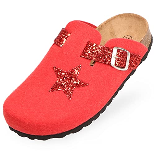 BOnova Malmö in verschiedenen Farben und in den Größen 35-43. Damen-Hausschuh aus weichem Filz, mit Korksohle. Red Glitter-Red 40 BOnova Malmö in verschiedenen Farben und in den Größen 35-43. Damen-Hausschuh aus weichem Filz, mit Korksohle. Red Glitter-Red 40 von BOnova