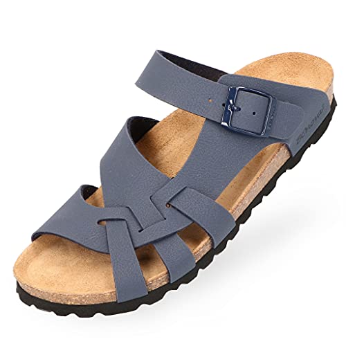 BOnova Melle Nubukleder Sandale Damen in 2 Farben und von Größe 36 bis 42. Mit stylischem und bequemem Schnallensystem. Bequemes Kork Fußbett – Laufen wie auf Wolken. Hergestellt in der EU - blau 36 von BOnova