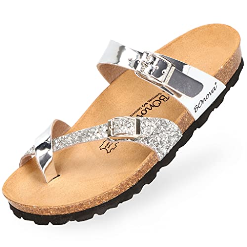 BOnova Portofino in Größe 40 silber - mirror. Sommersandale mit Kork-Fußbett Hergestellt in der EU von BOnova