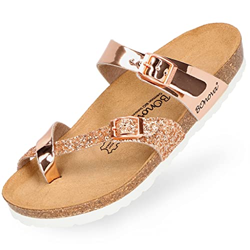 BOnova Portofino in Größe 42 rosegold - mirror. Sommersandale mit Kork-Fußbett Hergestellt in der EU von BOnova