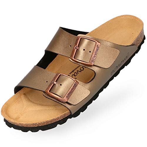 BOnova Schwanberg Damen Bonoflor bronze in Größe 42. Sommersandale mit Kork-Fußbett. Hausschuh für das ganze Jahr. Hergestellt in der EU. von BOnova