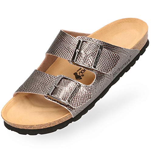 BOnova Schwanberg Damen Snake anthrazit in Größe 40. Sommersandale mit Kork-Fußbett. Hausschuh für das ganze Jahr. Hergestellt in der EU. von BOnova