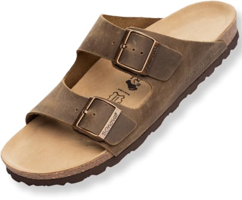 BOnova Schwanberg Echtleder Herren Pantolette in 7 Farben in Größen 40-48: Bequeme Hausschuhe aus Echtleder mit Kork-Fußbett - Sandalen hergestellt in der EU von BOnova