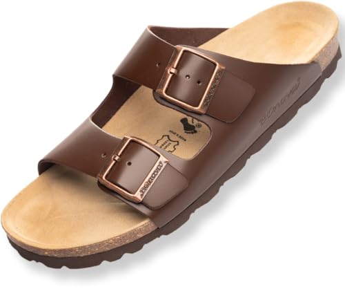 BOnova Schwanberg Echtleder Herren Pantolette in 7 Farben in Größen 40-48: Bequeme Hausschuhe aus Echtleder mit Kork-Fußbett - Sandalen hergestellt in der EU von BOnova
