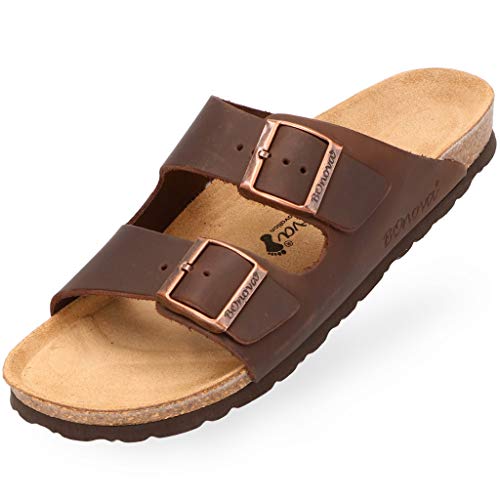 BOnova Schwanberg Echtleder Herren Pantolette in braun, Größe 42. Bequeme Hausschuhe aus Echtleder mit Kork-Fußbett - Sandalen hergestellt in der EU von BOnova