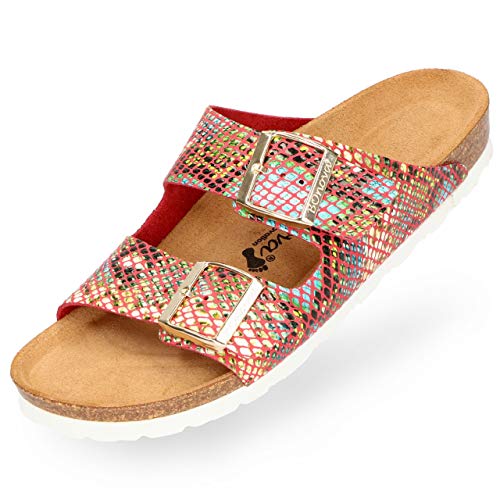 BOnova Schwanberg Damen Snake multicolor in Größe 38. Sommersandale mit Kork-Fußbett. Hausschuh für das ganze Jahr. Hergestellt in der EU. von BOnova