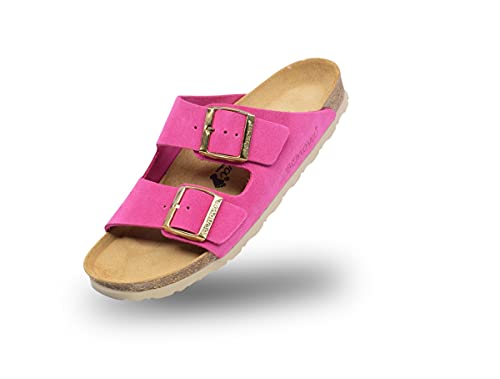 BOnova Schwanberg Velours-Leder. Echtleder Pantolette für Damen und Herren in 6 Farben. Hochwertiger Wildlederschuh mit erstklassigem Fußbett fuxia 38 von BOnova