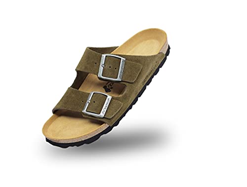 BOnova Schwanberg Velours-Leder. Echtleder Pantolette für Damen und Herren in 6 Farben. Hochwertiger Wildlederschuh mit erstklassigem Fußbett khaki 36 von BOnova