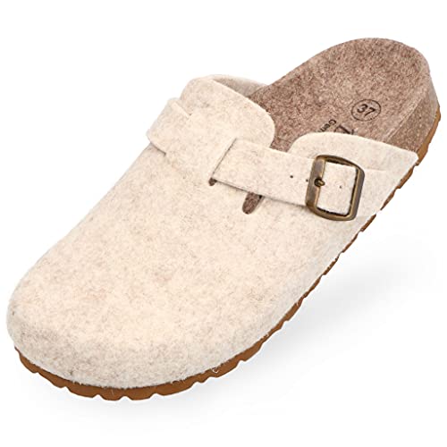 BOnova Wesel Schurwolle in 5 Farben und in den Größen 36-42. Damen-Hausschuh aus weicher Schurwolle, mit Filz-Fußbett. Weiche Korksohle beige 36 von BOnova