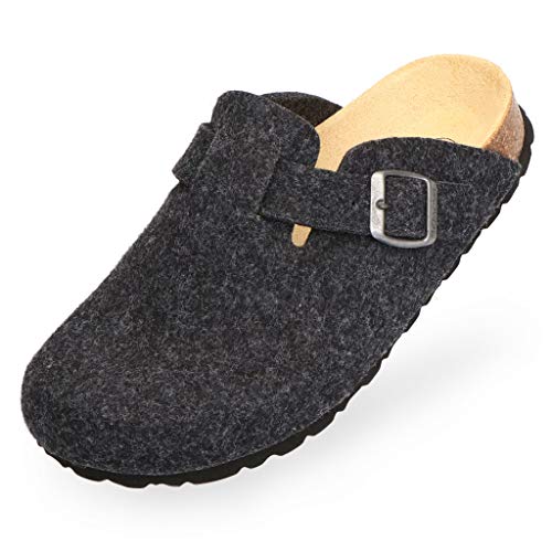 BOnova Wesel: Filzpantoffel in anthrazit, Größe 38. Hausschuhe aus weichem Wollfilz, mit Kork-Fußbett, hergestellt in der EU von BOnova