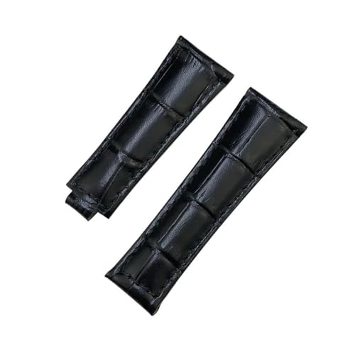 BPBZUTUMDZ 20 mm Metallglied, gebogenes Ende, Krokodilleder-Armband, passend for Rolex Submariner, passend for GMT, passend for DAYTONA Yacht-Master, schwarz-grünes Armband(Black,20MM_NO BUCKLE) von BPBZUTUMDZ