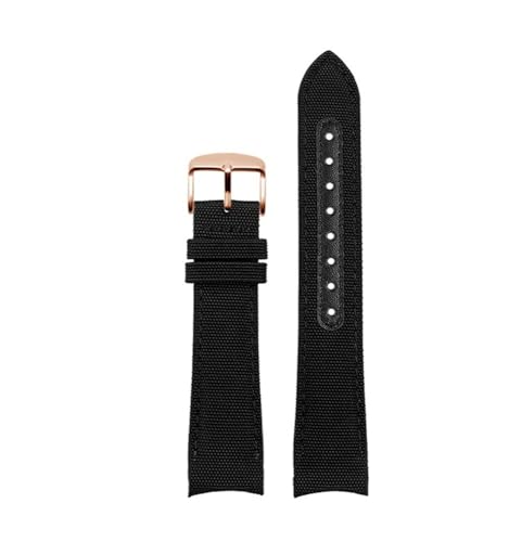 BPBZUTUMDZ 20mm 22mm Armband passend for Omega Fit for Seamaster 300 Leder Nylon Canvas Handgelenkarmband passend for Rolex Water Ghost Uhrenarmband mit gebogenem Ende(Black rg,20mm) von BPBZUTUMDZ