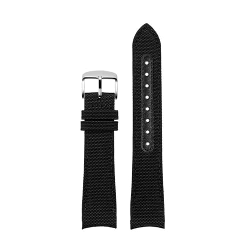 BPBZUTUMDZ 20mm 22mm Armband passend for Omega Fit for Seamaster 300 Leder Nylon Canvas Handgelenkarmband passend for Rolex Water Ghost Uhrenarmband mit gebogenem Ende(Black sk,22mm) von BPBZUTUMDZ