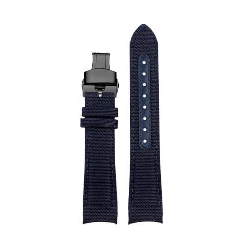 BPBZUTUMDZ 20mm 22mm Armband passend for Omega Fit for Seamaster 300 Leder Nylon Canvas Handgelenkarmband passend for Rolex Water Ghost Uhrenarmband mit gebogenem Ende(Blue bk bk,20mm) von BPBZUTUMDZ