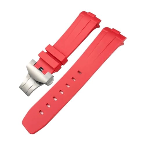 BPBZUTUMDZ 24 mm gebogenes Ende, Gummi-Silikon-Armband, passend for Panerai SUBMERSIBLE PAM441 Sportuhr mit Schnalle(Black 01,24MM_SILVER BUCKLE) von BPBZUTUMDZ