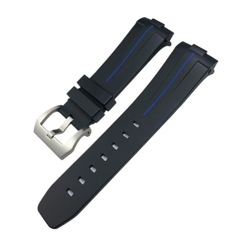 BPBZUTUMDZ 24 mm gebogenes Ende, Gummi-Silikon-Armband, passend for Panerai SUBMERSIBLE PAM441 Sportuhr mit Schnalle(Black Blue 1,24MM_BLACK BUCKLE) von BPBZUTUMDZ