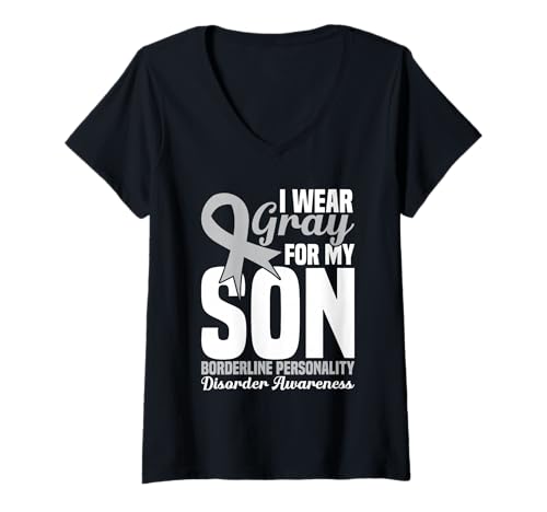 Damen BPD Awareness Gray für Meinen Sohn Borderline Personality T-Shirt mit V-Ausschnitt Damen BPD Awareness Gray für Meinen Sohn Borderline Personality T-Shirt mit V-Ausschnitt von BPD Outfit For Borderline Personality Disorder