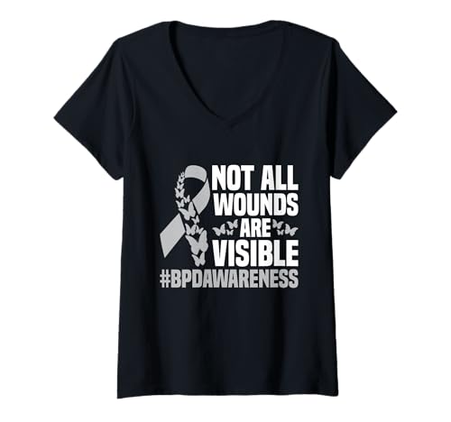 Damen BPD-Bewusstsein verletzt Borderline-Persönlichkeitsstörung T-Shirt mit V-Ausschnitt Damen BPD-Bewusstsein verletzt Borderline-Persönlichkeitsstörung T-Shirt mit V-Ausschnitt von BPD Outfit For Borderline Personality Disorder