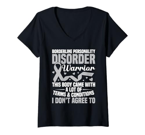 Damen BPD-Bewusstseinsmonat EUPD Borderline-Persönlichkeitsstörung T-Shirt mit V-Ausschnitt Damen BPD-Bewusstseinsmonat EUPD Borderline-Persönlichkeitsstörung T-Shirt mit V-Ausschnitt von BPD Outfit For Borderline Personality Disorder