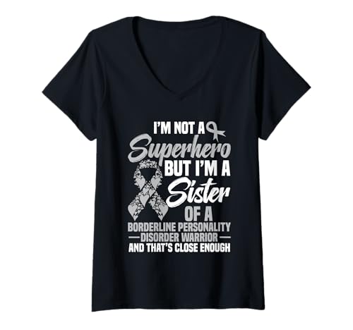 Damen Schwester eines BPD-Kriegers Borderline-Persönlichkeitsstörung T-Shirt mit V-Ausschnitt Damen Schwester eines BPD-Kriegers Borderline-Persönlichkeitsstörung T-Shirt mit V-Ausschnitt von BPD Outfit For Borderline Personality Disorder