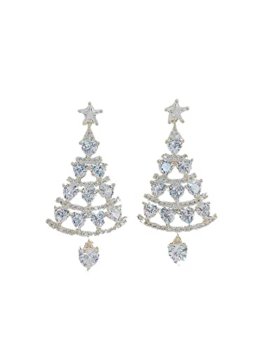 BPKKLLSU S925 Silber Weihnachtsohrringe, Baumelnde Ohrringe, Zierliche Weihnachtsbaum Ohrringe, Strass Kristall Tropfenohrringe, Weihnachtsschmuck, Originelle Ohrringe für Frauen und Mädchen von BPKKLLSU