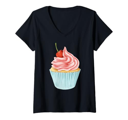 Damen EDM-EDM-Cupcake Raver Drop The Bass EDM Schaum Plur mit Kirschen T-Shirt mit V-Ausschnitt von BPM Addict Techno And House EDM Shuffle Beat Maker