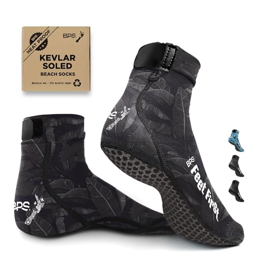 BPS New Zealand "Feet First" Beach Volleyball Soccer Sand Socken Beach Booties mit flexiblen Kevlar-Sohlen für Herren und Damen, Banana Black, Medium von BPS