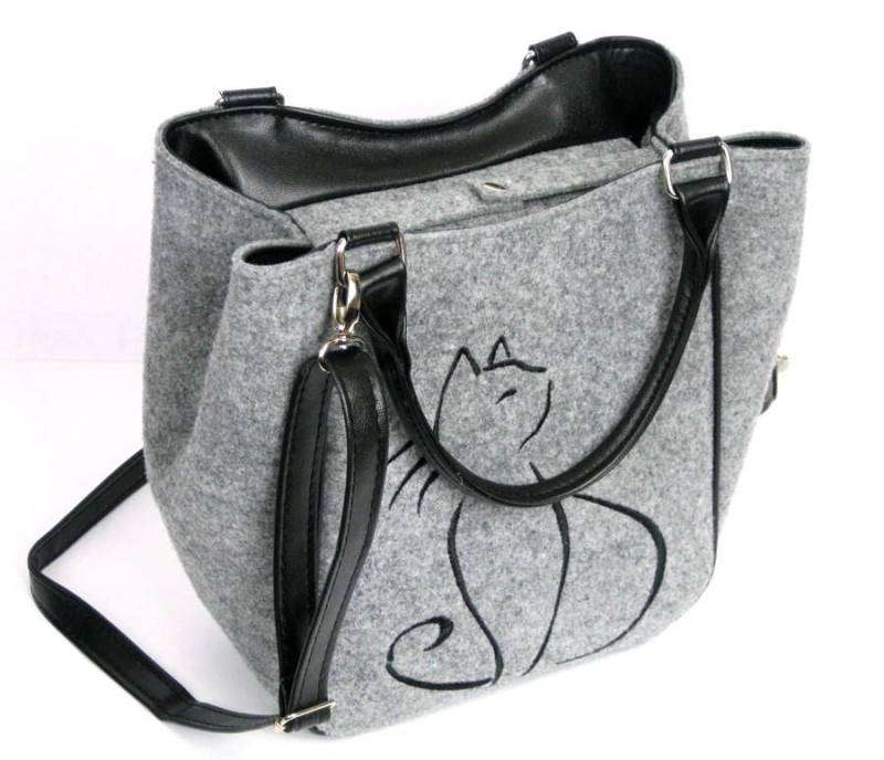 Filztasche Handtasche Filz Einkaufstasche Katzentasche Katze Liebhaber Geschenke Grau Große von BPStudioDesign