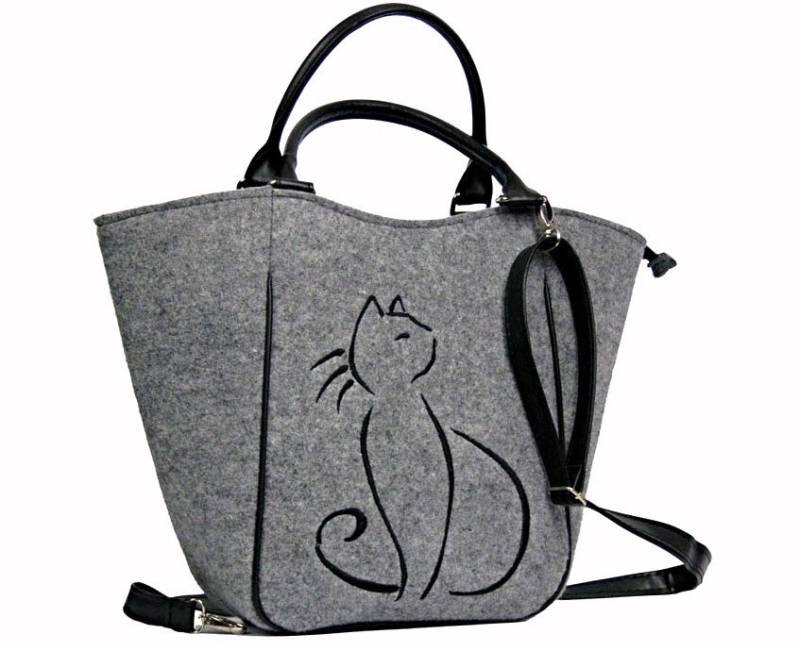 Handgemachte Filztasche, Mit Schwarzen Katzen, Katzendesign, Einzigartige Handtasche, Filztasche Geschenk Für Katzenliebhaber von BPStudioDesign
