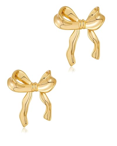 BPTRKOM 1 Paar goldene ohrringe damen - edelstahl ohrringe damen Ohrstecker Niedlich Süß Schleifenknoten-Ohrringe für Frauen und Mädchen Schmuckgeschenk(Gold) von BPTRKOM