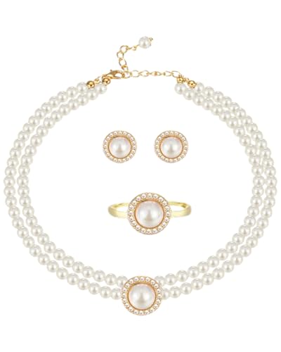 BPTRKOM 1 Satz Mehrreihige Perlenkette für Damen – 2-reihiger Perlen-Choker in Weiß | Elegantes Halskette-Set für Hochzeiten & besondere Anlässe | Mehrschichtiger Schmuck mit zeitlosem Design von BPTRKOM