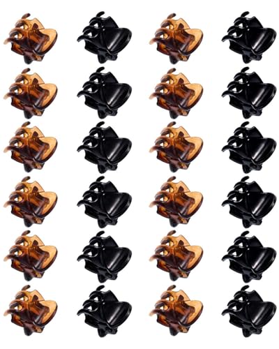 BPTRKOM 24 Stück Mini Haarspangen Kunststoff Haar Claw Pins- Kleine Clips,Haarklammer Klein,Rutschfestem Griff klein Jaw Clips, für Mädchen und Damen(Schwarz, Braun) von BPTRKOM