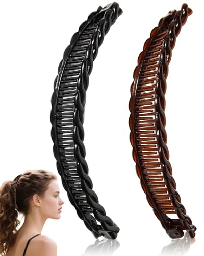 BPTRKOM 2er Set Banana Clip Haarklammern für Damen - Unsichtbare Haarklammer für langes Haar mit Extra-Halt - Haarschmuck-Spangen in Schwarz Braun - Hautfreundlicher Kunststoff für Alltag & Abendlook von BPTRKOM