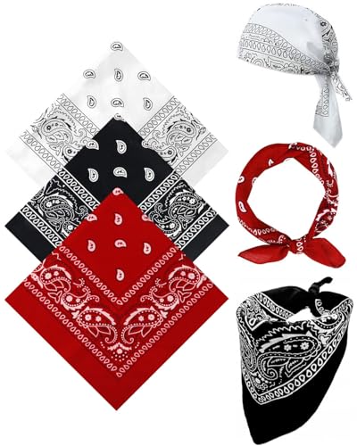 BPTRKOM 3 Stück Bandana- Bandana Kopftuch Damen und Herren, Bandanas mit Muster,Headwear Haar Schal Ansatz Handgelenk Kopf Biker(Schwarz+Rot+Weiß) von BPTRKOM