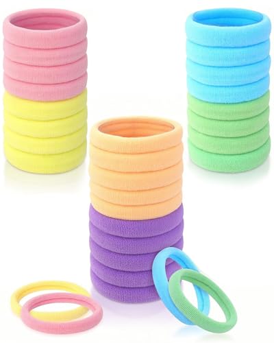BPTRKOM 30 Stück Haargummi Damen - Bunt Baumwolle Haargummis, Ohne Metall Zopfgummis, Haargummi Mädchen, Haarbänder Weihnachtsgeschenke für Mädchen Kinder(6 Farben) von BPTRKOM