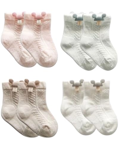 BPTRKOM 4 Paar Baby Socken (1-3 Jahre alt) – Weiche Baumwolle ABS Anti-Rutsch Socken für Kinder mit Tierdesign –Antirutschsocken Kinder(Atmungsaktives Netz) von BPTRKOM