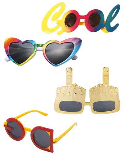 BPTRKOM 4 Paar Lustige Party-Sonnenbrillen - Hawaii-Stil Accessoires für Kinder, Teenager & Erwachsene - Perfekt für Feste & Freizeit(Lustiger Stil) von BPTRKOM