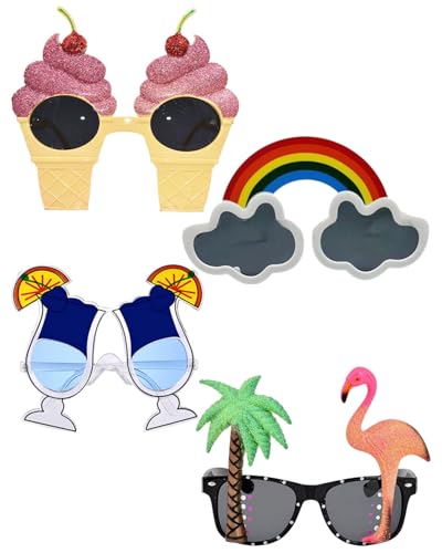 BPTRKOM 4 Paar Lustige Party-Sonnenbrillen - Hawaii-Stil Accessoires für Kinder, Teenager & Erwachsene - Perfekt für Feste & Freizeit von BPTRKOM
