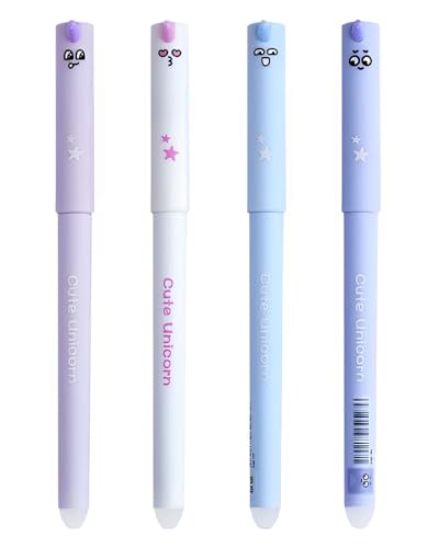 BPTRKOM 4 Stück Gelstifte Set mit thermoempfindlicher Radiertinte - 0,7 mm Feinspitze schont Papier - Schaftmotive (15 cm Länge) von BPTRKOM